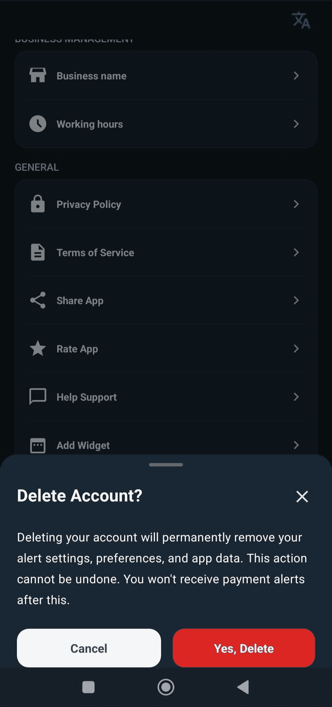 delete Account